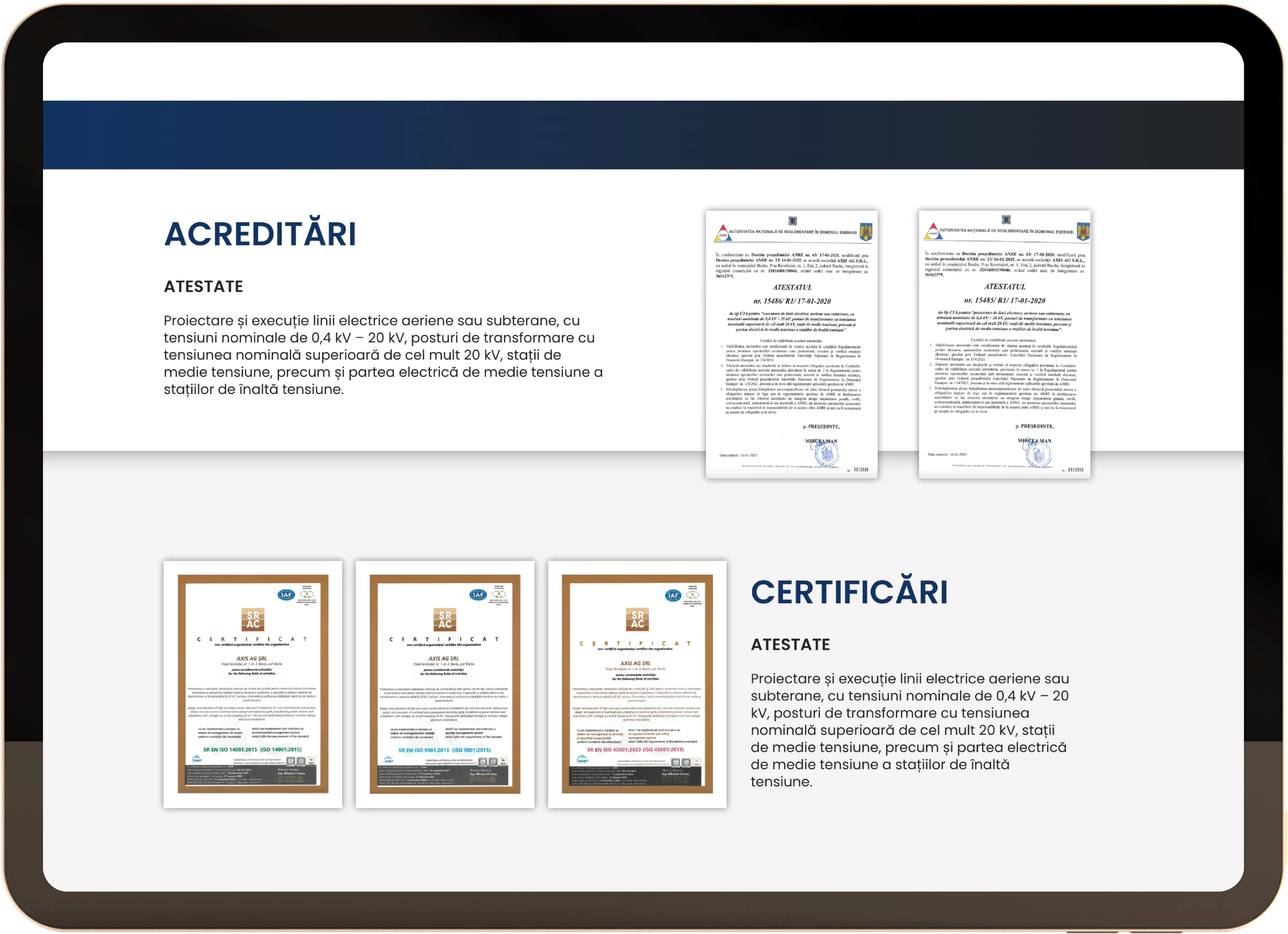 AXIS AG Certifications
