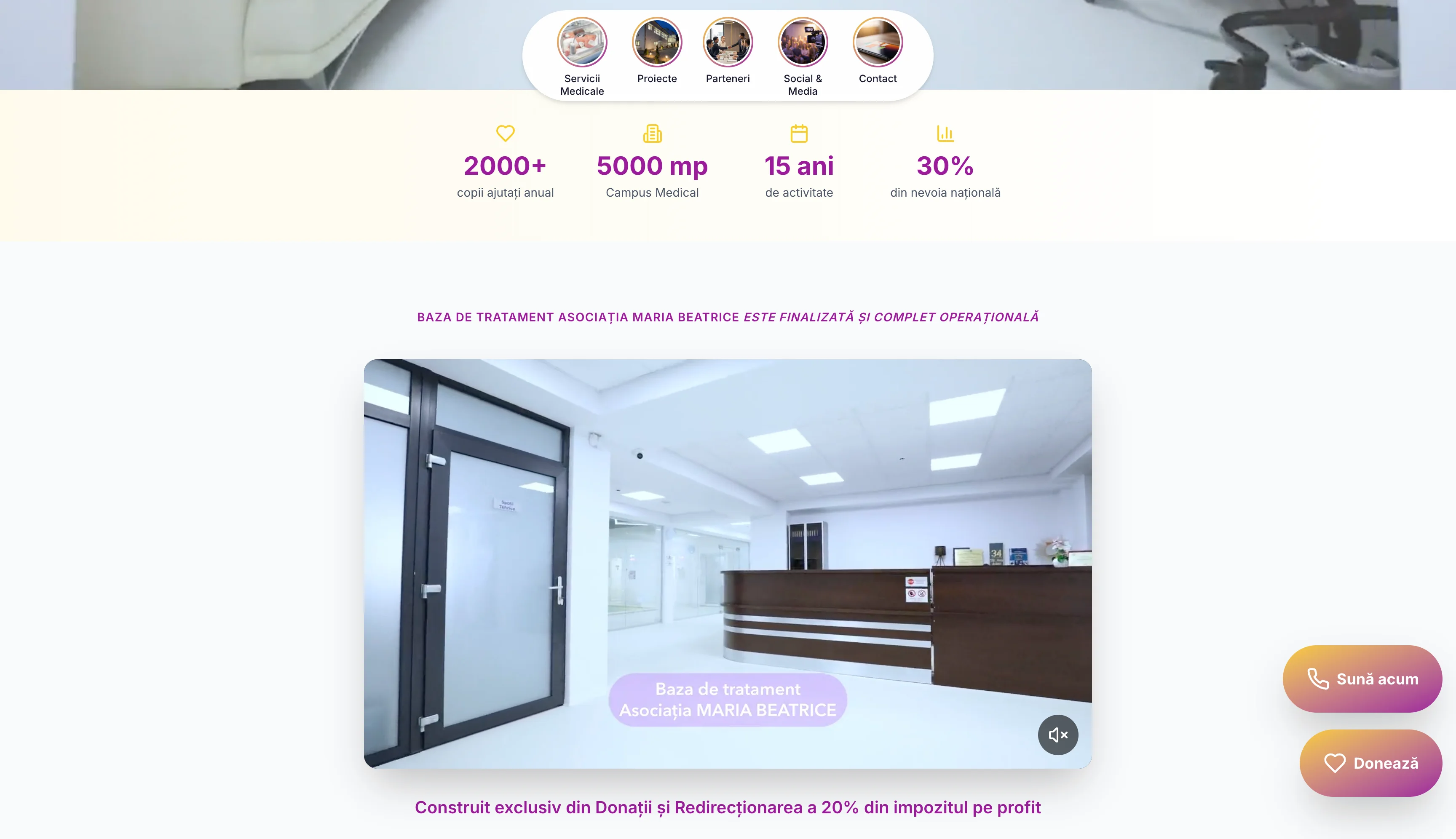 Secțiunea de statistici și video-ul cu baza de tratament din homepage