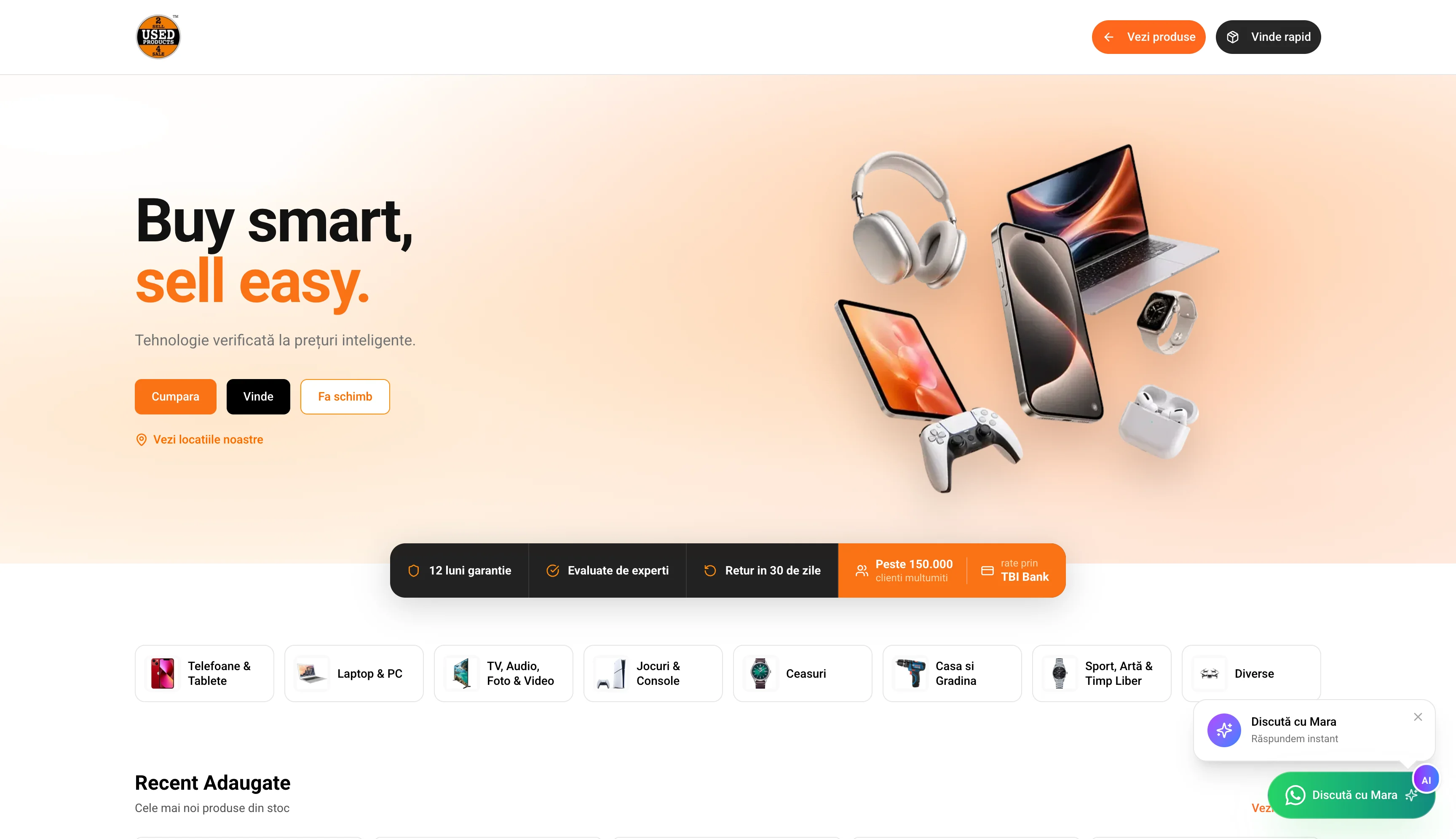 UsedProducts – Homepage pe platforma nouă