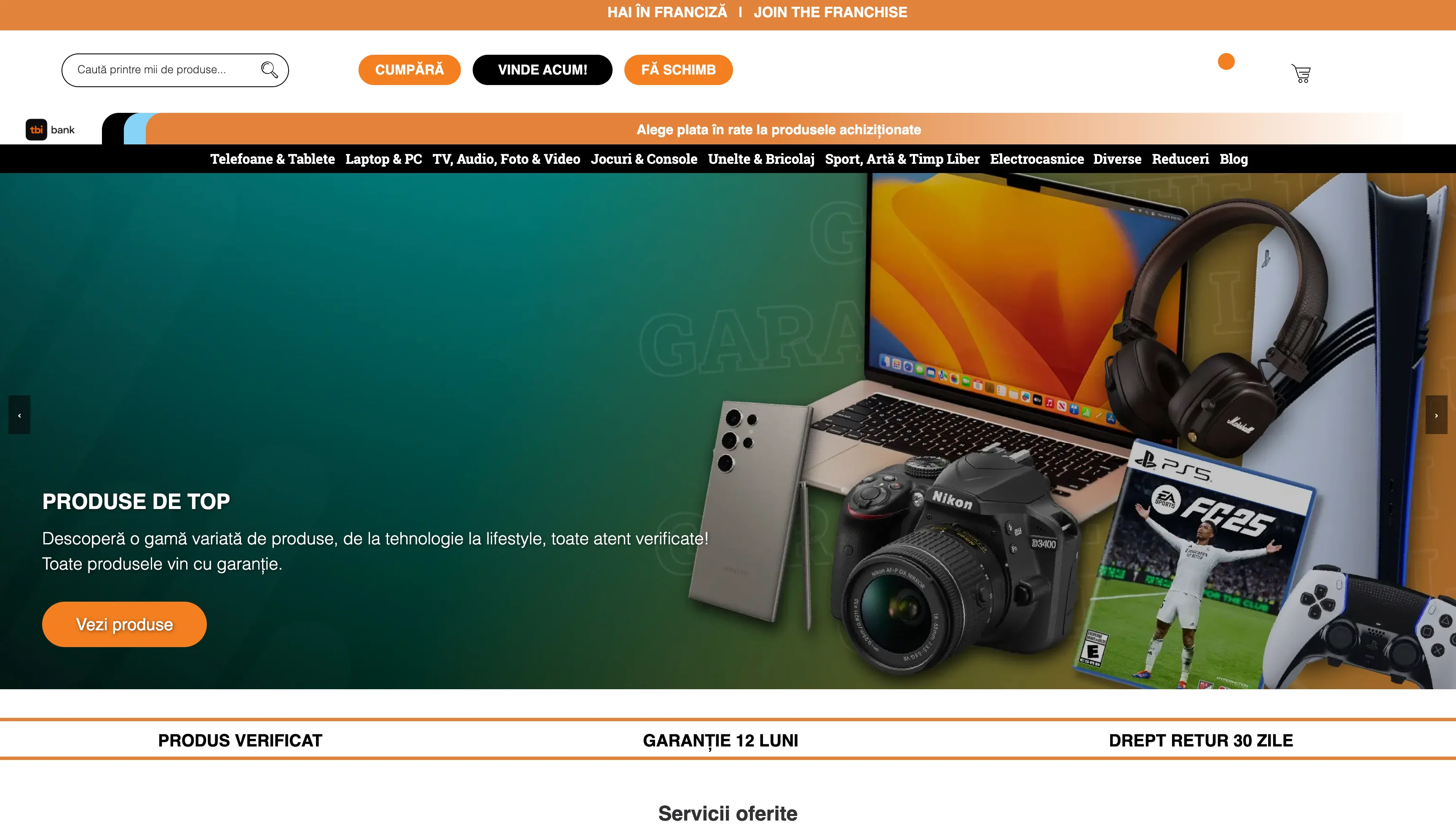 UsedProducts – Homepage pe platforma veche